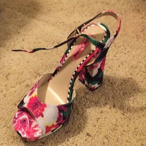 Canvas floral block heel sandal by Betsy Johnson